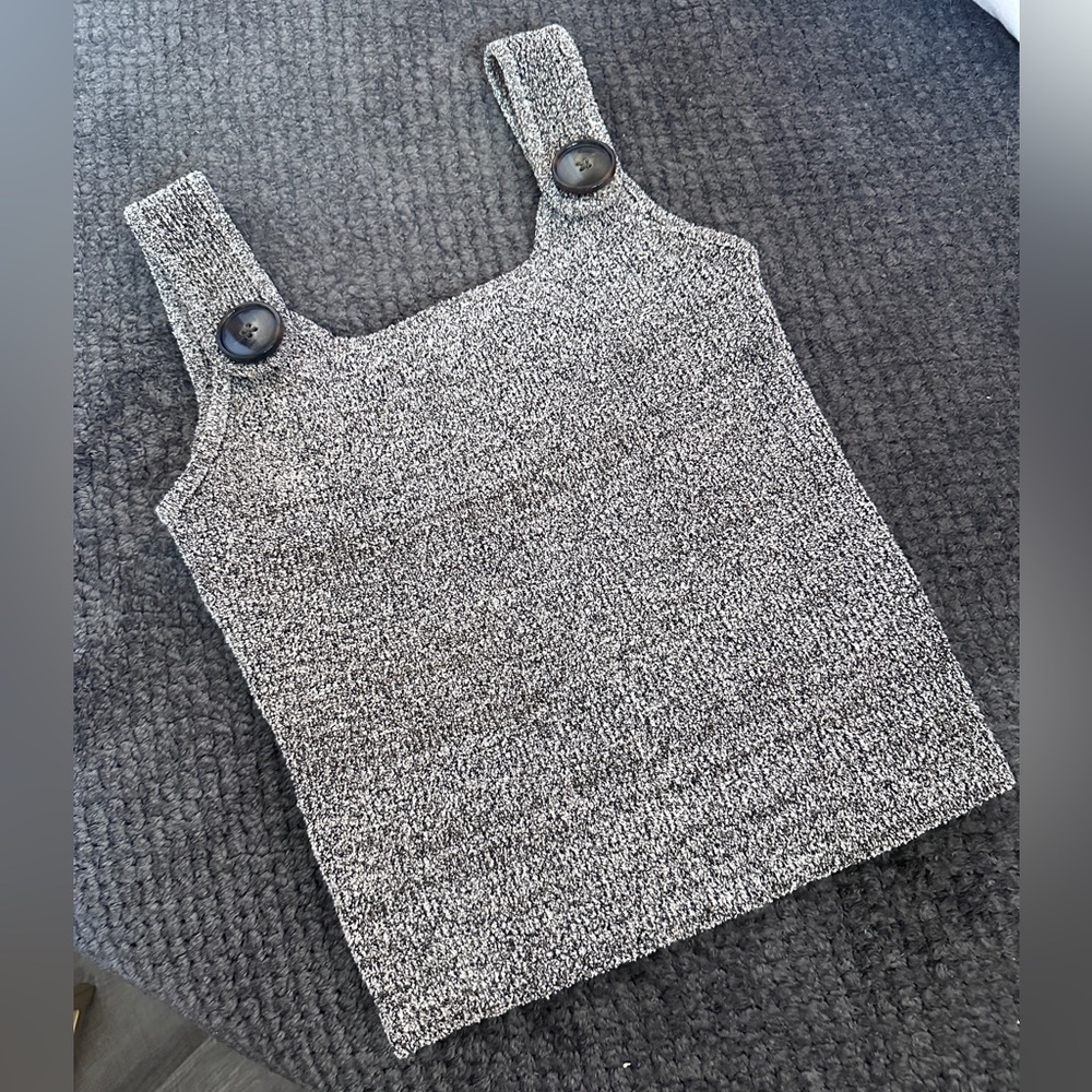 Marled Black & White Knit Tank with Button Straps
